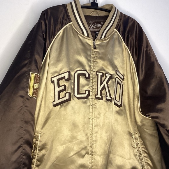 Ecko Unlimited Vtg.? Gold And Brown Quilted Full Zip Bomber / Varsity Jacket 2XL - Picture 2 of 11